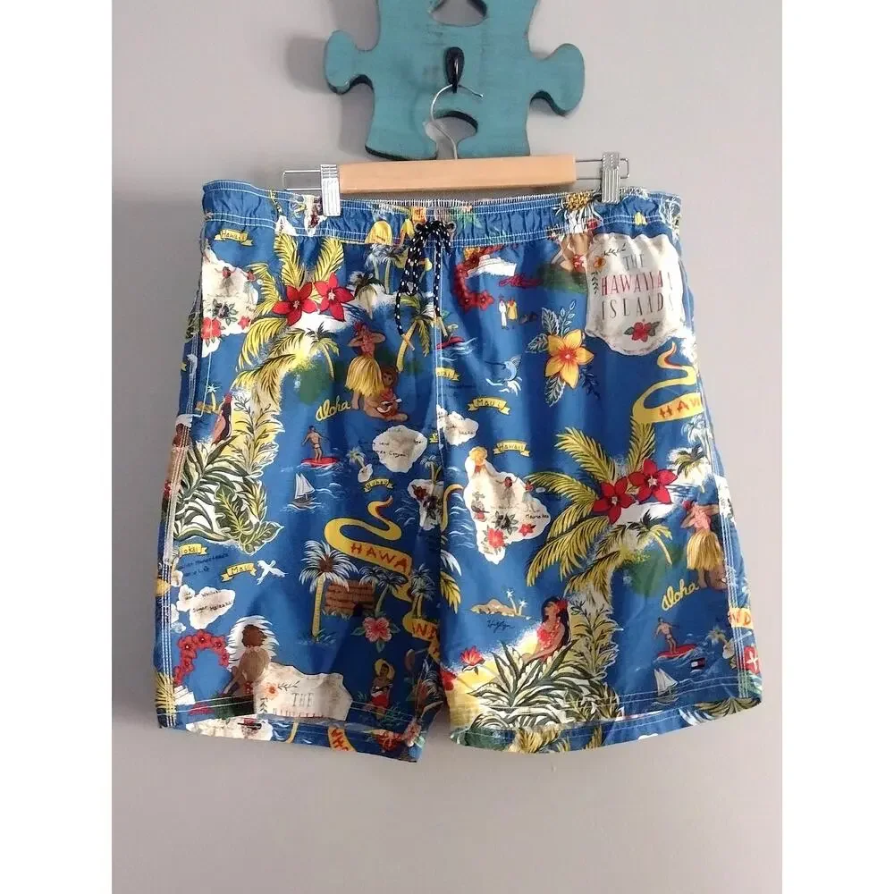 Tommy Hilfiger Men's Hawaiian Theme Swim Trunks Mesh Size XL beachy travelwear